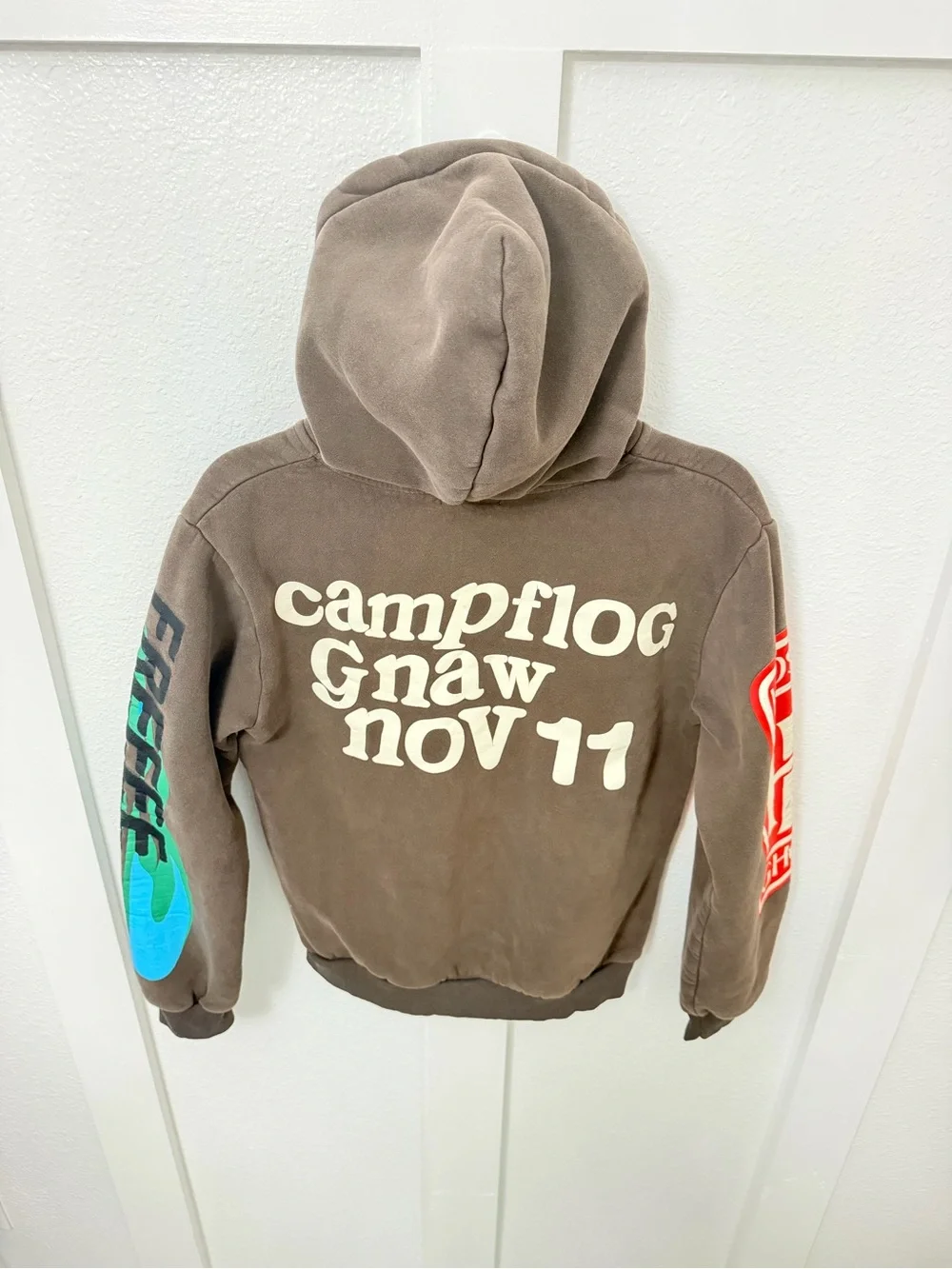 Cactus Plant Flea Market Black Hoodie with Pink Heart and Green Flame Sleeves